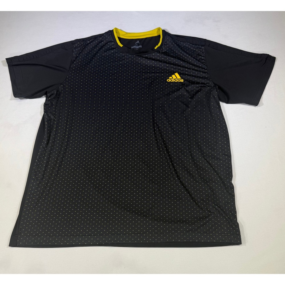 Adidas XL ClimaLite Training T-Shirt Black Yellow Polka Dot‎ Mens